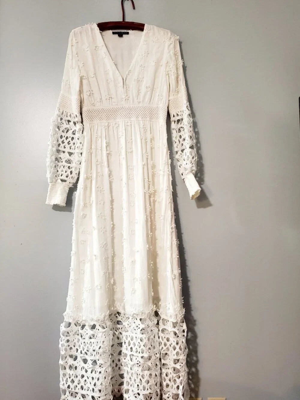 Boston Proper White Lace Maxi Dress XS Boho Cottagecore Coastal Cotton Romantic